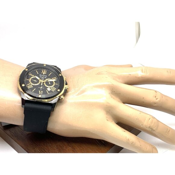 Bulova Men's Watch 98B278 Marine Star Black Dial Quartz Chronograph Rubber Band - Picture 5 of 15